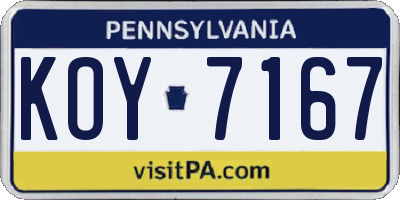 PA license plate KOY7167