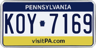 PA license plate KOY7169