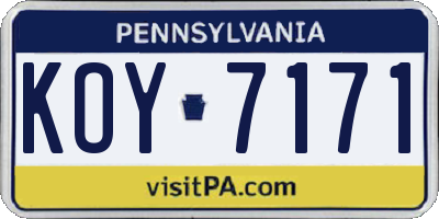 PA license plate KOY7171