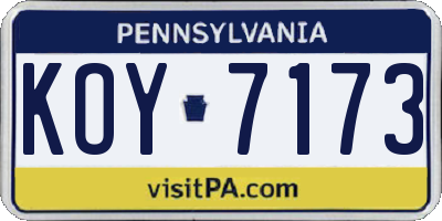 PA license plate KOY7173