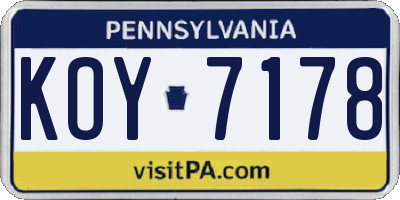 PA license plate KOY7178