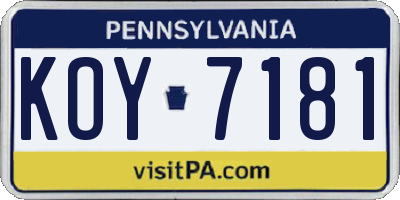 PA license plate KOY7181
