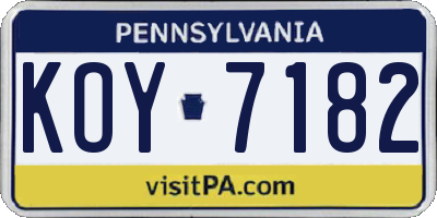 PA license plate KOY7182