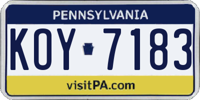 PA license plate KOY7183