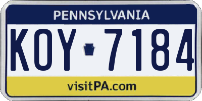 PA license plate KOY7184