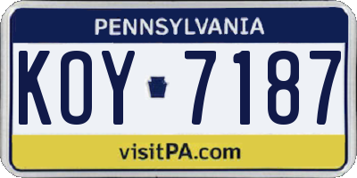 PA license plate KOY7187