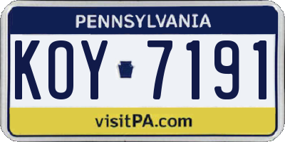 PA license plate KOY7191