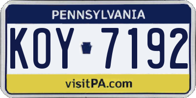 PA license plate KOY7192