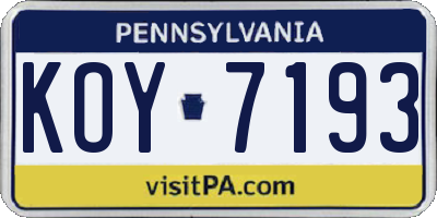 PA license plate KOY7193