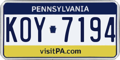 PA license plate KOY7194