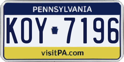 PA license plate KOY7196