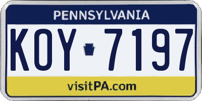 PA license plate KOY7197