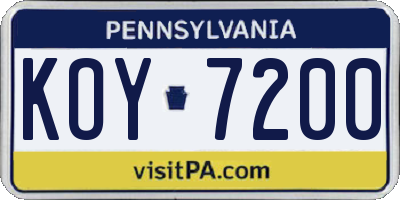 PA license plate KOY7200