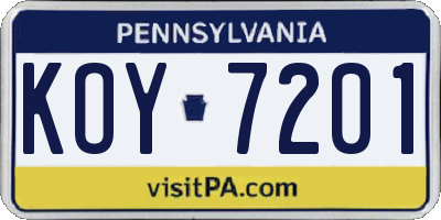 PA license plate KOY7201