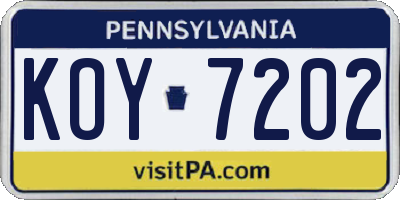 PA license plate KOY7202