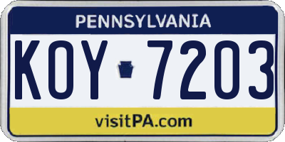 PA license plate KOY7203