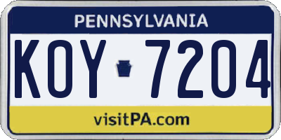 PA license plate KOY7204