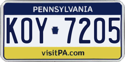 PA license plate KOY7205