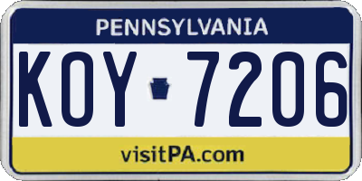 PA license plate KOY7206