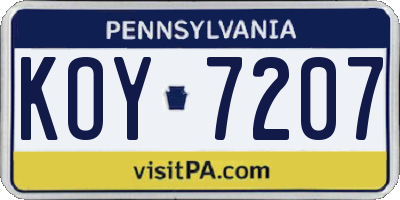 PA license plate KOY7207