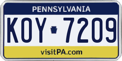 PA license plate KOY7209