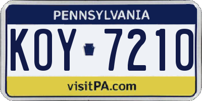 PA license plate KOY7210