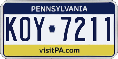 PA license plate KOY7211