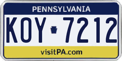 PA license plate KOY7212
