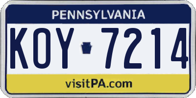 PA license plate KOY7214