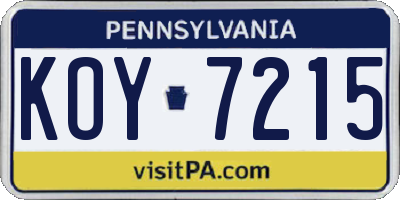 PA license plate KOY7215