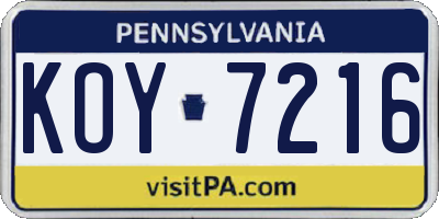 PA license plate KOY7216