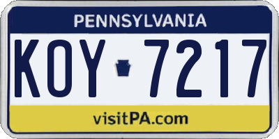 PA license plate KOY7217