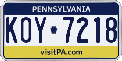 PA license plate KOY7218