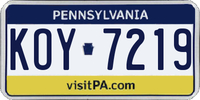 PA license plate KOY7219
