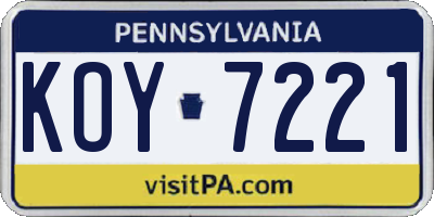 PA license plate KOY7221