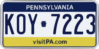 PA license plate KOY7223