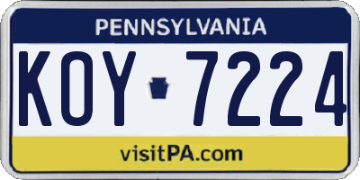 PA license plate KOY7224