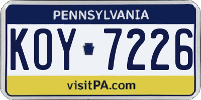 PA license plate KOY7226