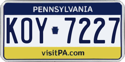 PA license plate KOY7227