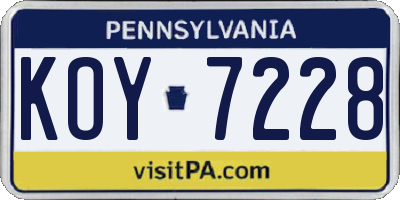 PA license plate KOY7228