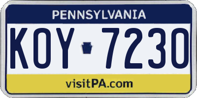 PA license plate KOY7230