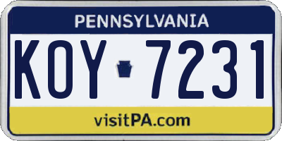 PA license plate KOY7231