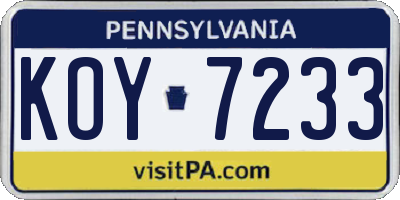 PA license plate KOY7233