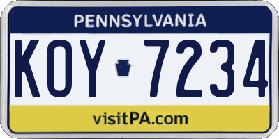 PA license plate KOY7234