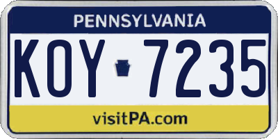 PA license plate KOY7235