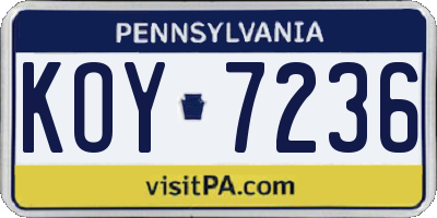PA license plate KOY7236