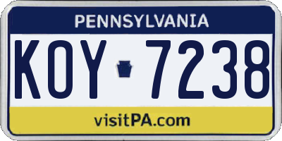PA license plate KOY7238