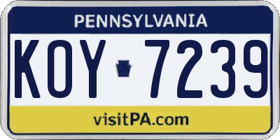 PA license plate KOY7239