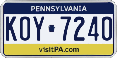 PA license plate KOY7240