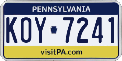 PA license plate KOY7241